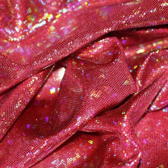 Tkanina Lycra Holograficzna Liść Czerwony Tkaniny Holograficzna