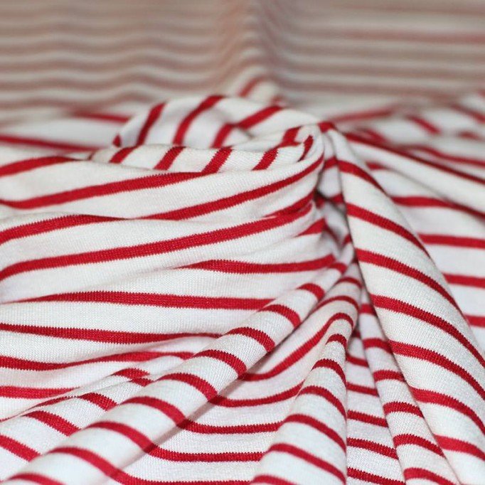 Jersey Stripes 6mm White / 3mm Red - (Jersey Stripe Fabric)