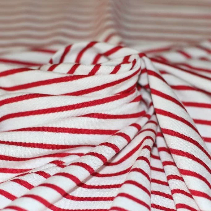 Jersey Strepen 6mm Wit / 3mm Rood - (Jersey Strepen Stof)