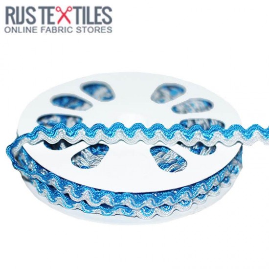 Rick Rack Ribbon Aqua White 8mm Rick Rack Ribbon Aqua White 8mm