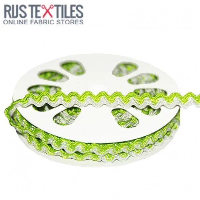 Zigzaglidse Ensfarvet Lime Hvid 8mm | Rijs Textiles