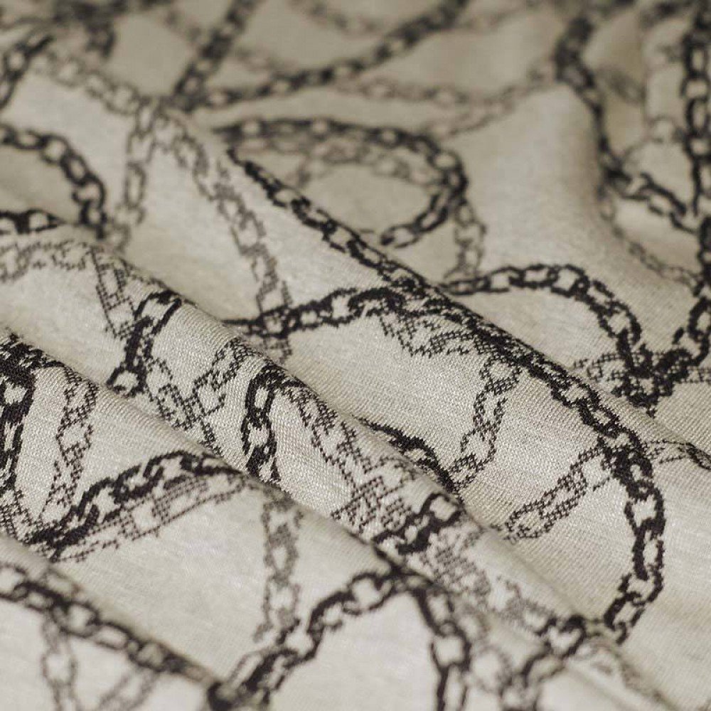 Jacquard Fabric - Chain Beige Black Jacquard Fabric - Chain Beige Black