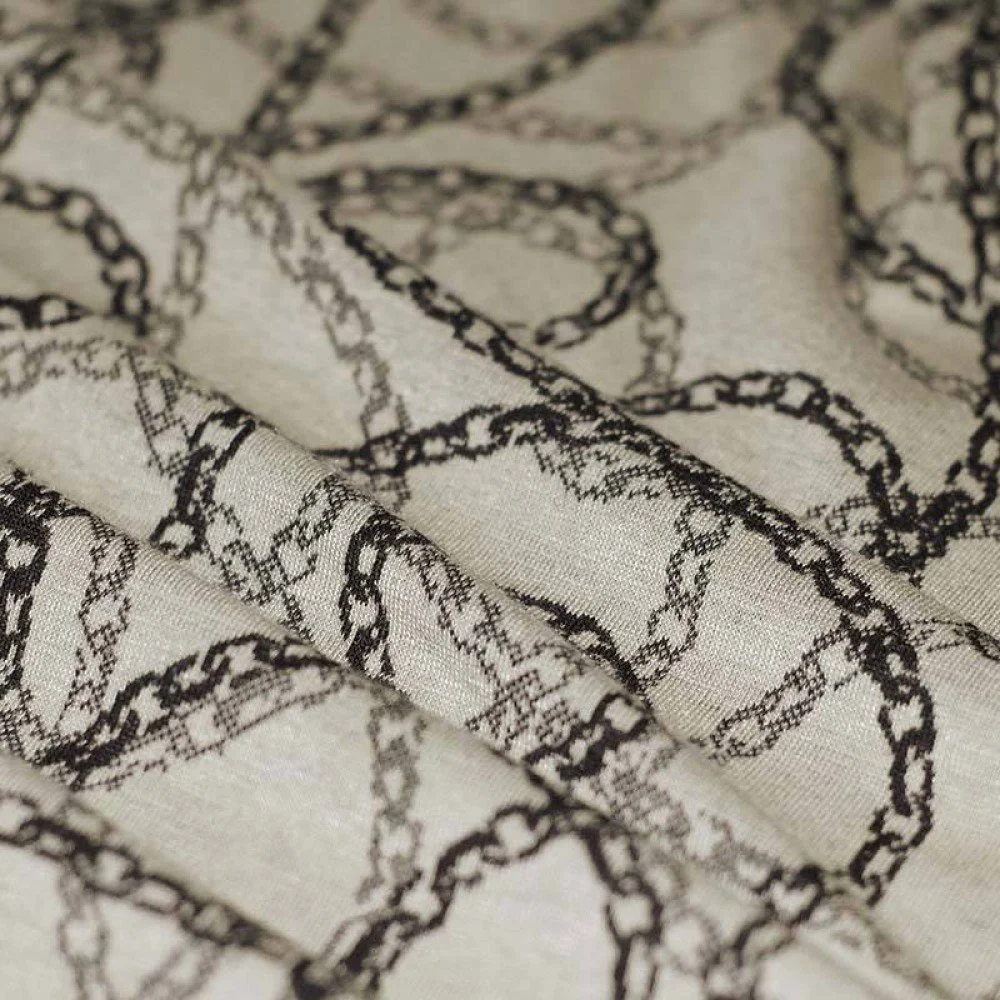Jacquard Stof - Ketting Beige Zwart Jacquard Stof - Ketting Beige Zwart - (Jersey Stoffen)