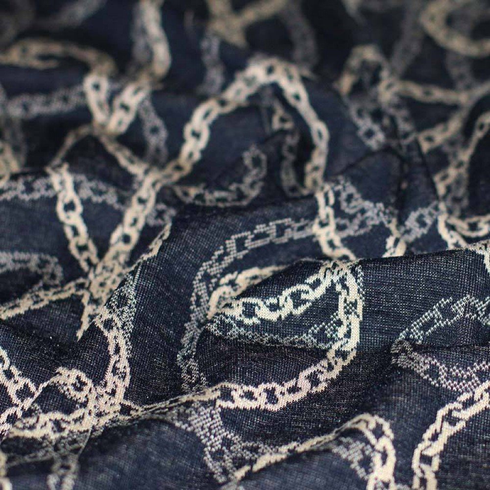 Strik Jacquard Stof - Kæde Sort Beige Strik Jacquard Stof - Kæde Sort Beige