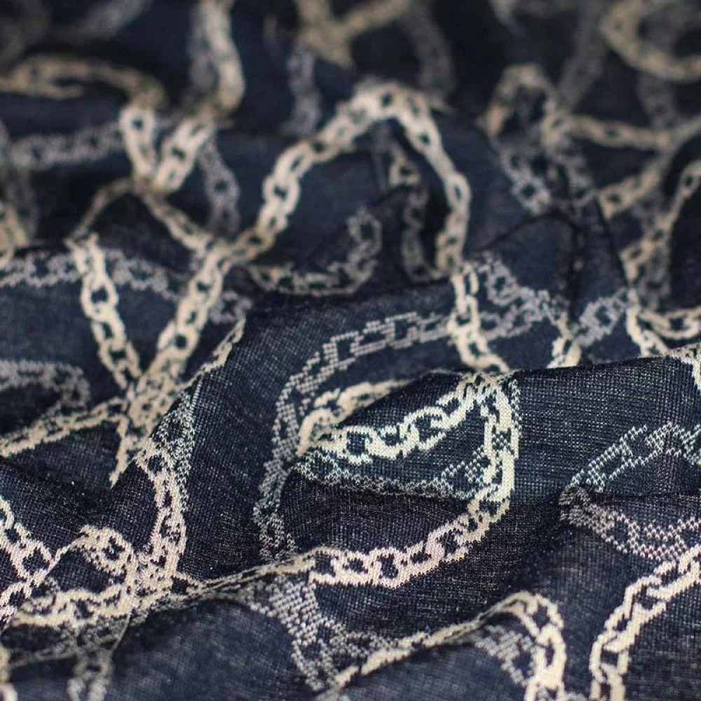 Jacquard Fabric - Chain Black Beige - (Jersey Fabrics)