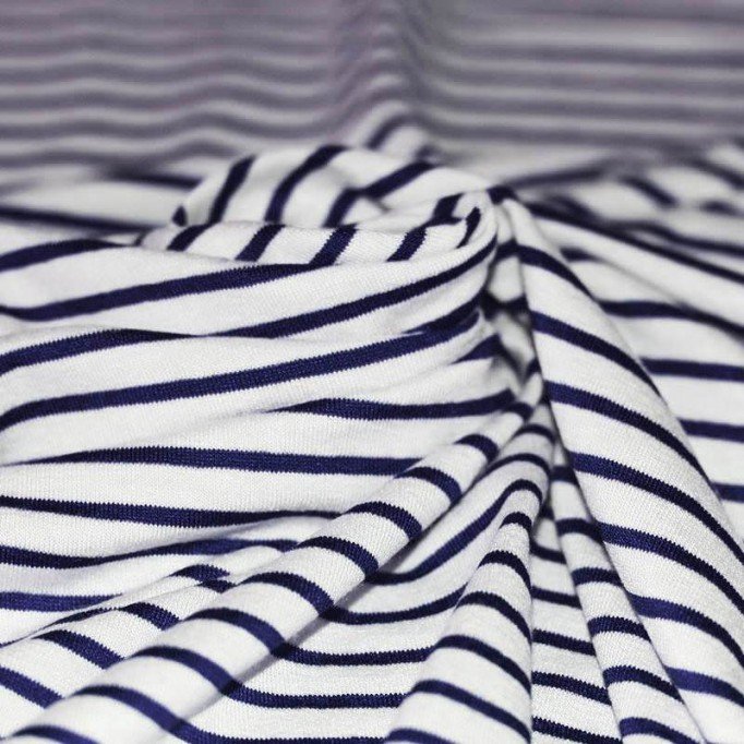 Jersey Streifen 6mm Weiß / 3mm Marine - (Jerseystoffe Streifen)