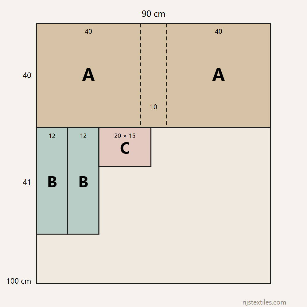Knipschema vilten tas op 1 meter tassenvilt van 90 cm breed